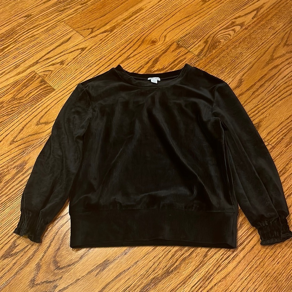 Splendid Girl’s Black Velvet Crewneck With Stripes Size 7-8